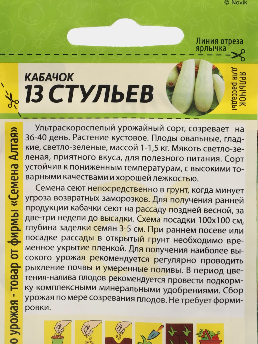 Семена Кабачок "13 Стульев", белоплодный, Семена Алтая, 2 г