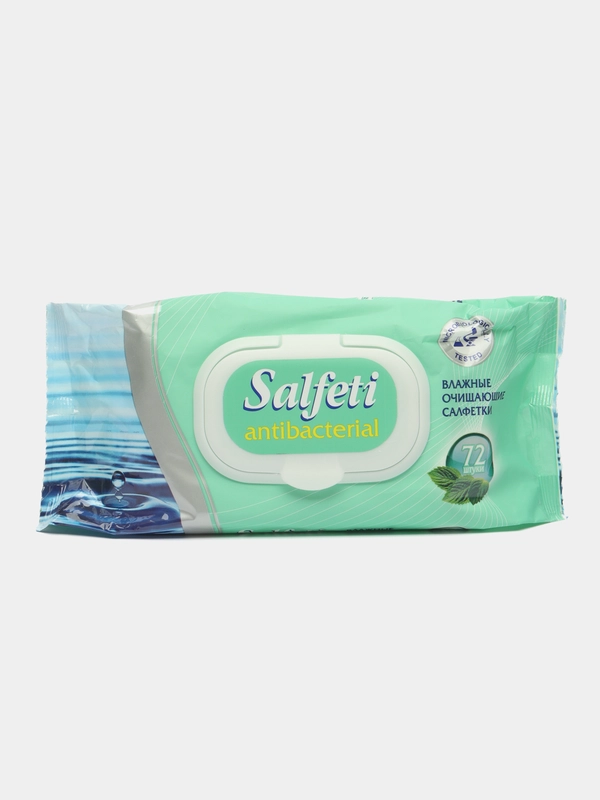 Салфетка влажная Salfeti antibacterial, с клапаном, 72 штук