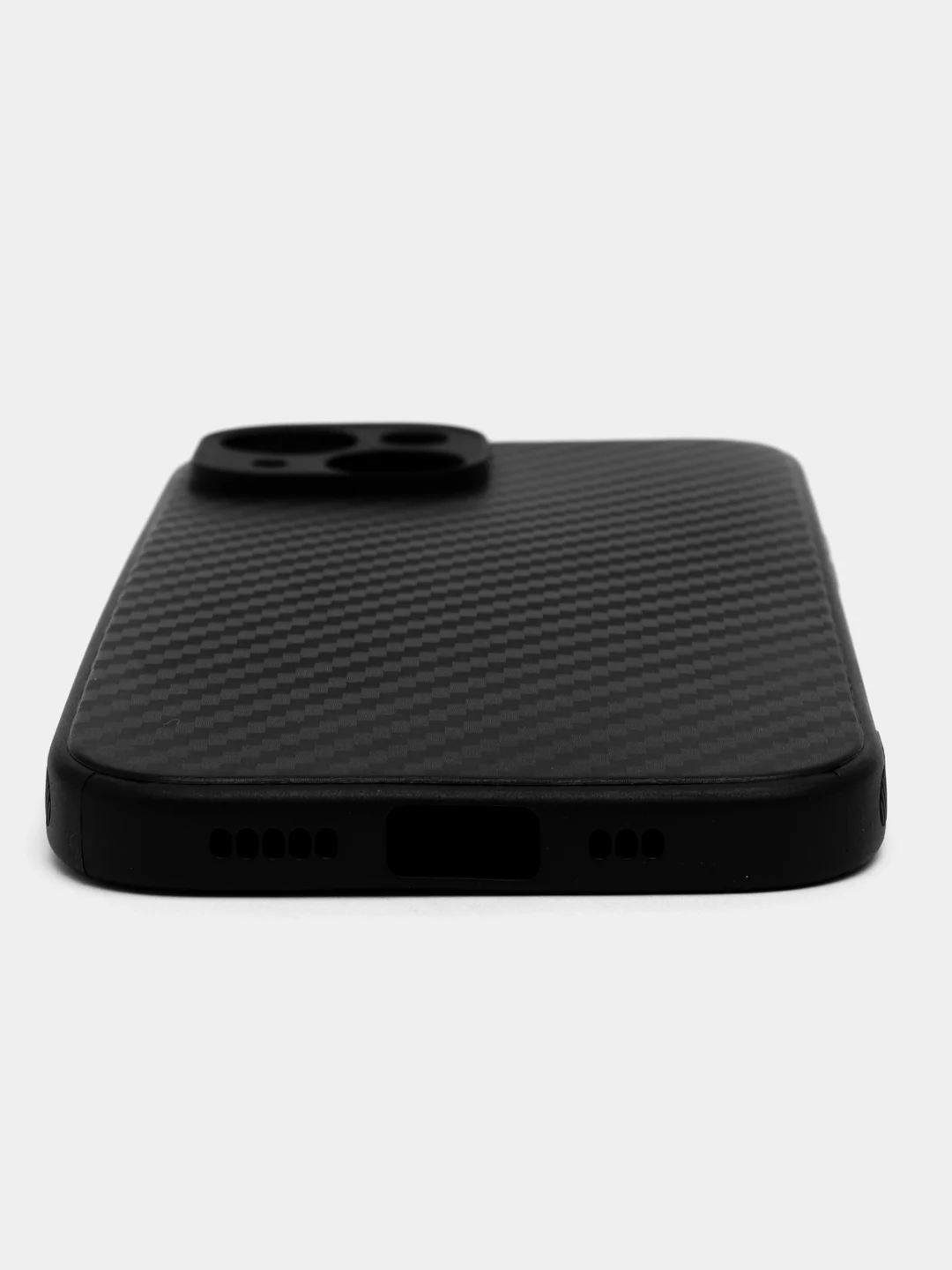 Черный чехол для iPhone (Айфон) 15 / 15 Pro / 15 Pro Max, силиконовый, под карбон