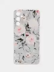 Кораллово-розовый чехол на Samsung Galaxy A34 5G (Самсунг A34), прозрачный, с рисунком, защита камеры