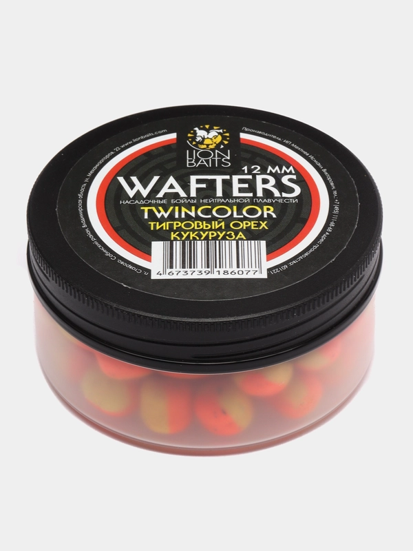Бойлы нейтральной плавучести Wafters twincolor Lion Baits, тигровый орех - кукуруза, 12 мм