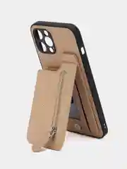 Бежевый чехол на Apple IPhone (Айфон) XR, 11, 12, 13, 14 Pro Max, кожаный, с карманом для карт