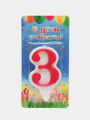 Свеча-цифра тортовая "3", красная