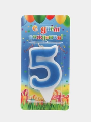 Свеча-цифра "5", синяя, тортовая