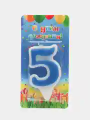 Свеча-цифра "5", синяя, тортовая