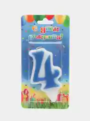 Свеча-цифра для торта "4", синяя