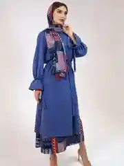 Индиго костюм женский с платьем, сарафан, туника, платок,платье макси, мусульманское платье