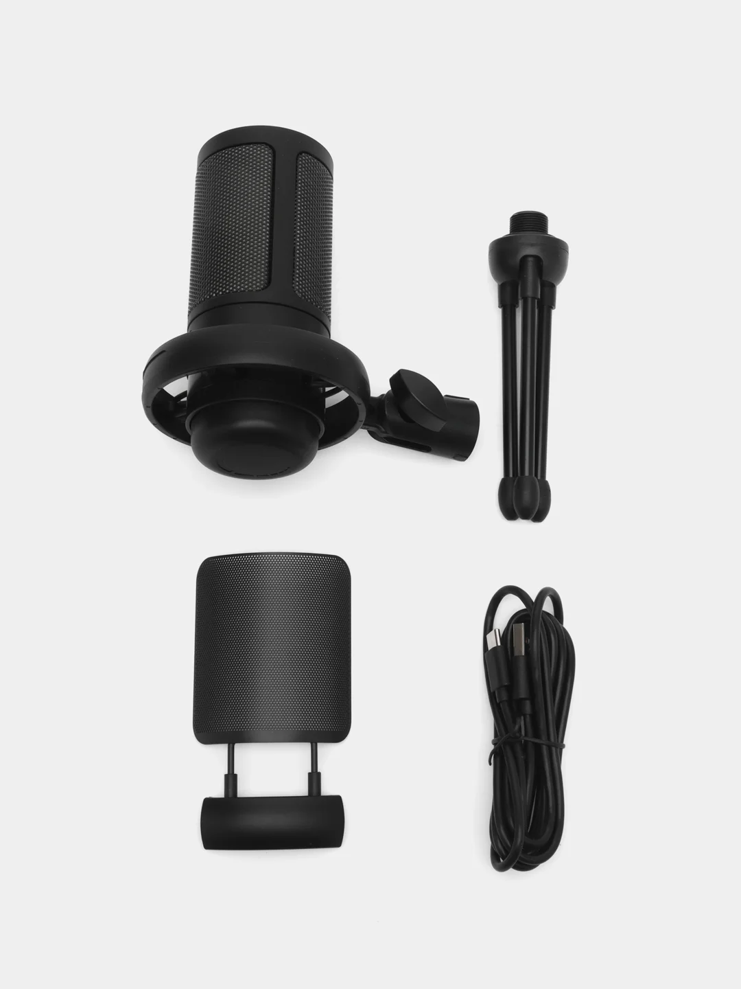 Черный конденсаторный студийный USB-микрофон для записи голоса