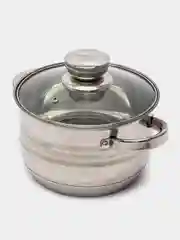 Кастрюля с крышкой, из жаропрочного стекла, многослойное термоаккумулирующее дно