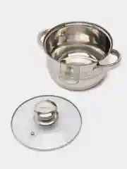 Кастрюля с крышкой, из жаропрочного стекла, многослойное термоаккумулирующее дно