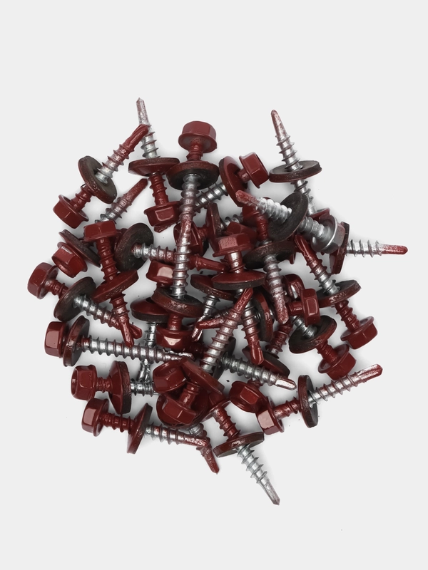 Саморезы кровельные RAL3009, по металлу, темно-красные, 4,8 х 29