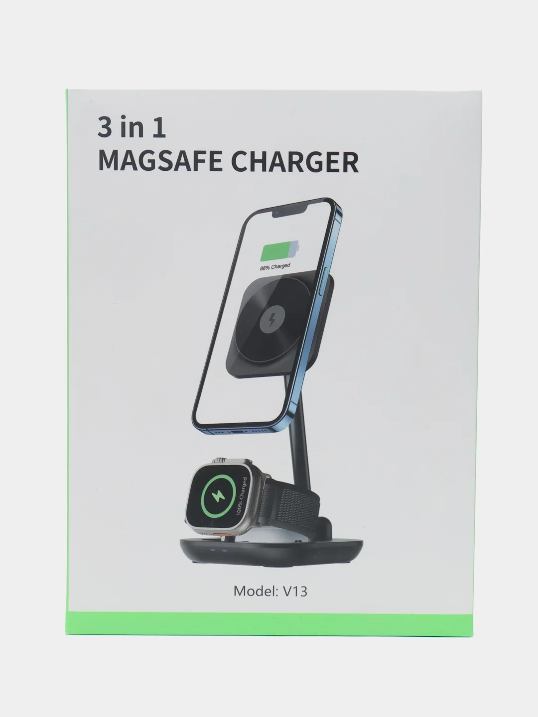 Черный беспроводная магнитная зарядная станция 3 в 1, для iPhone, Watch, Airpods