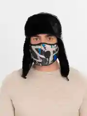Индиго шапка ушанка зимняя, меховая, с маской