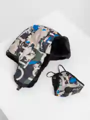 Индиго шапка ушанка зимняя, меховая, с маской