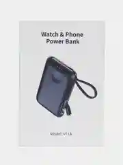 Черный пауэрбанк (PowerBank) для часов и телефона, 5000 мАч, с кабелем USB-C ty USB-C