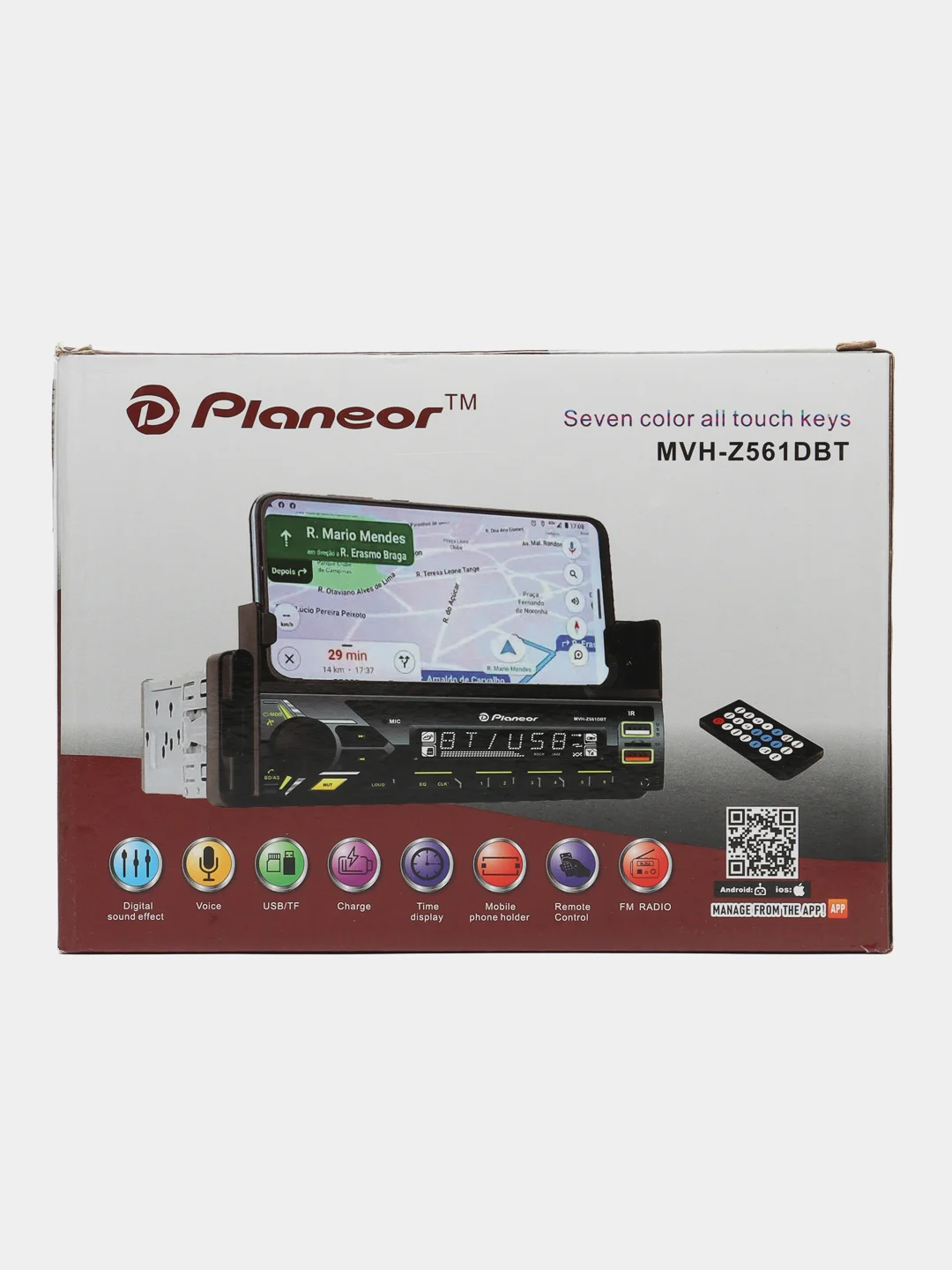 Магнитола автомобильная, с держателем телефона, 1 DIN, Bluetooth, AUX, USB