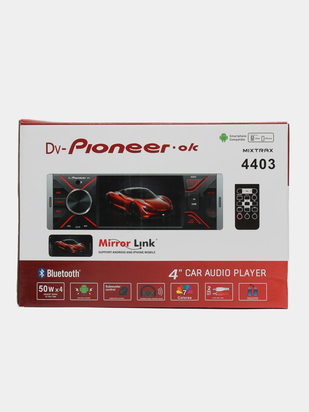 Магнитола автомобильная 1 DIN, с экраном 4", Bluetooth, USB, AUX, пульт