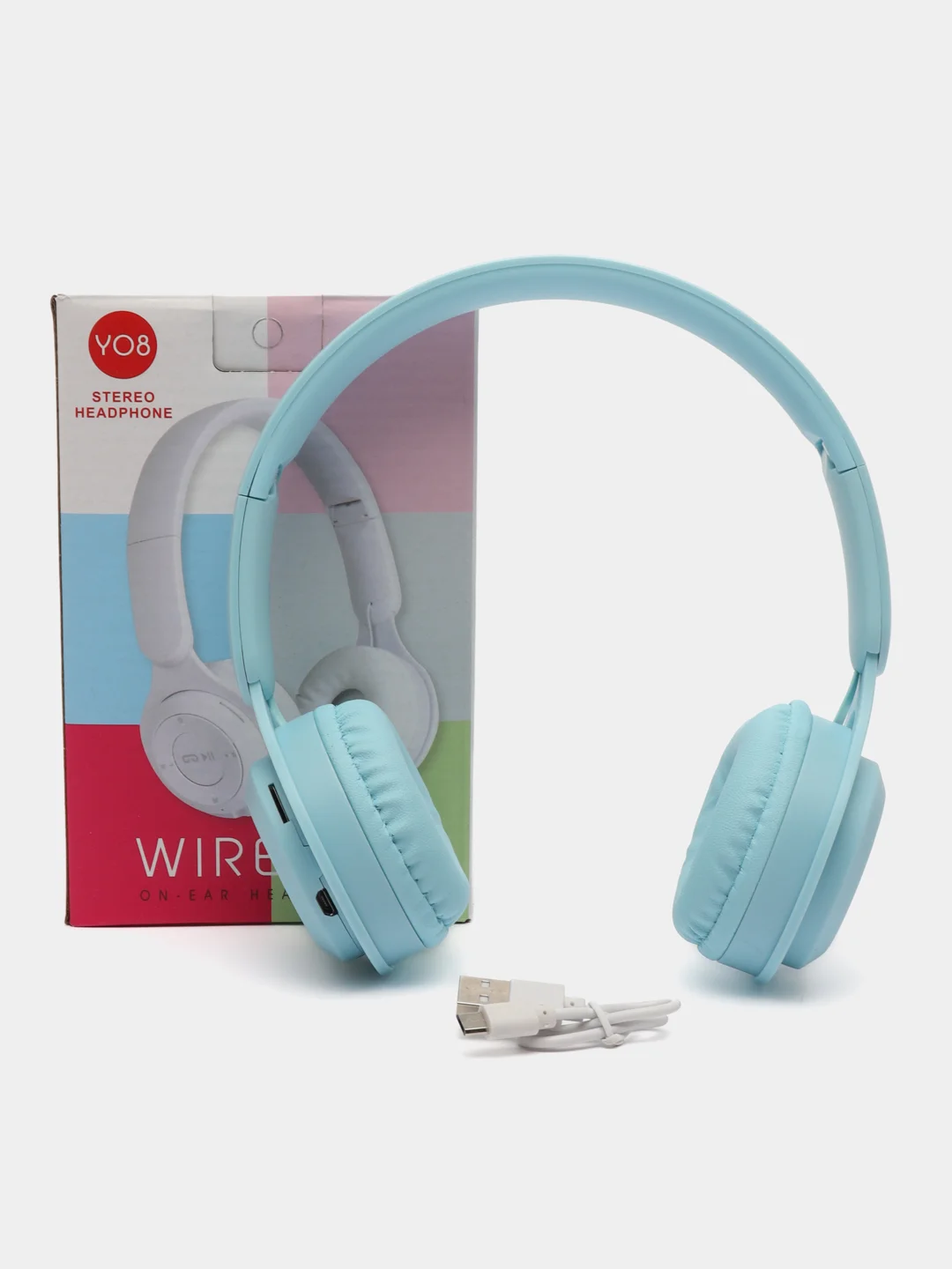 Голубой беспроводные наушники Y08 Bluetooth 5.0 с микрофоном, FM SD Mp3