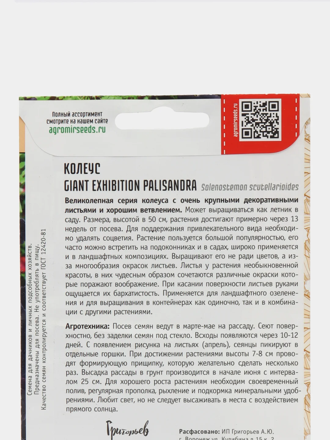 Колеус GIANT EXHIBITION PALISANDRA, семена