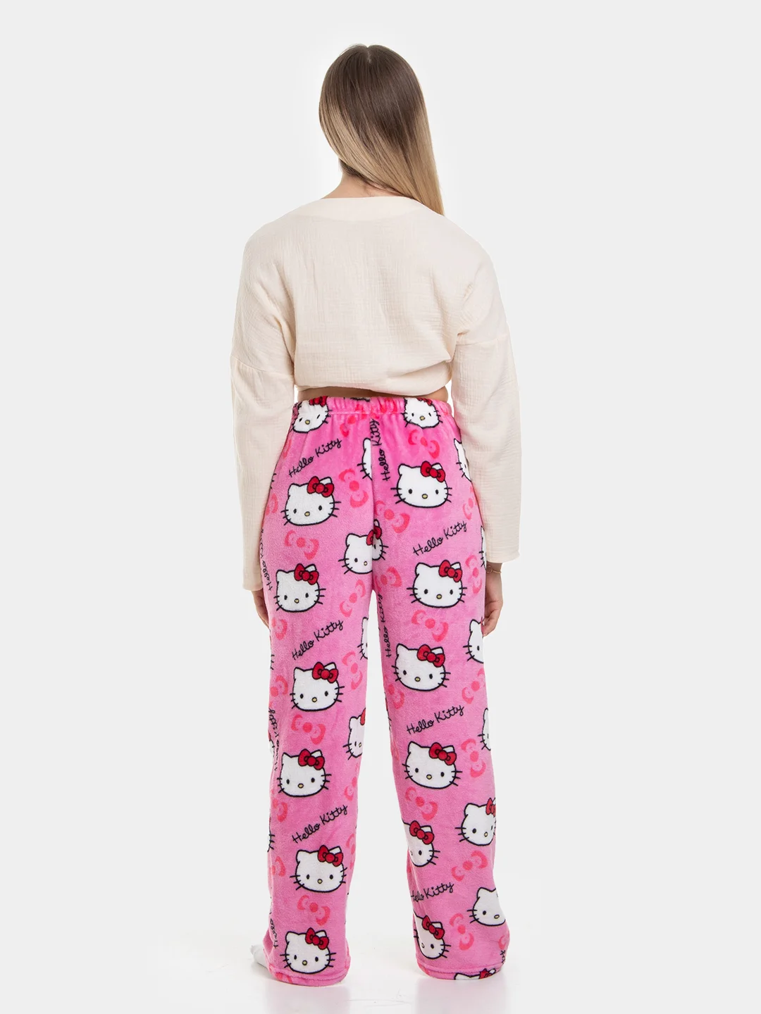 Розовый женские домашние пижамные штаны Hello Kitty, фланелевые