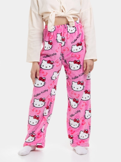 Женские домашние пижамные штаны Hello Kitty, фланелевые