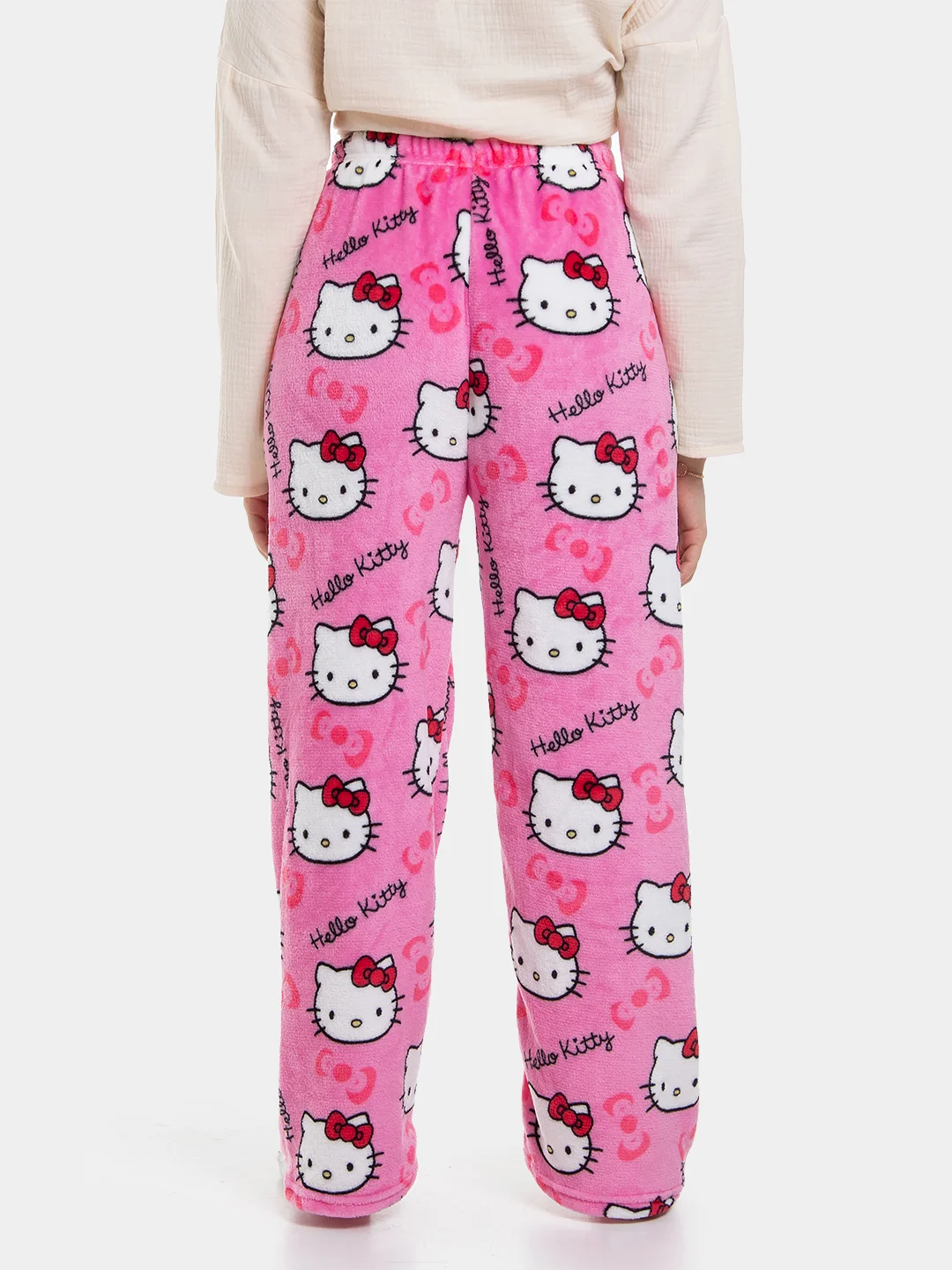 Розовый женские домашние пижамные штаны Hello Kitty, фланелевые