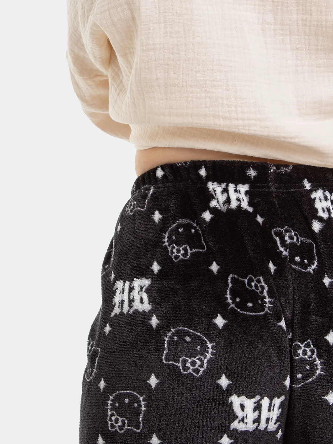 Черный женские домашние пижамные штаны Hello Kitty, фланелевые