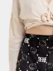 Черный женские домашние пижамные штаны Hello Kitty, фланелевые