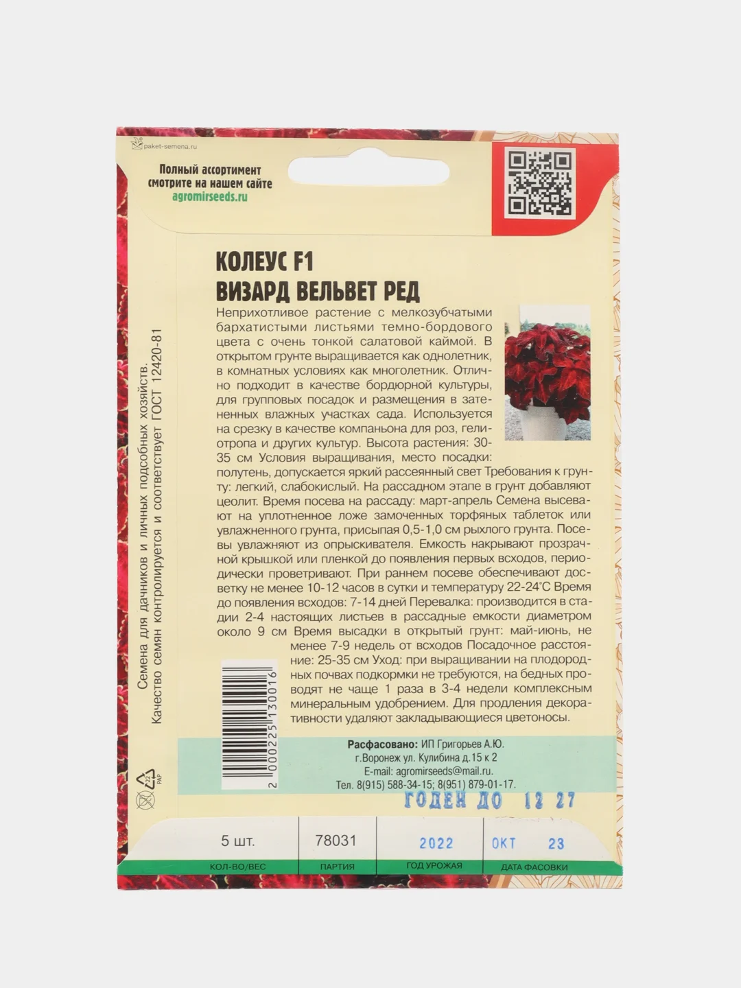Колеус "Визард Вельвет", семена