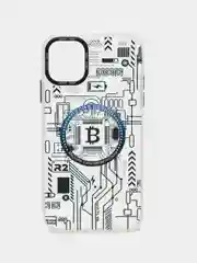 Алый чехол на Айфон 11, Биткоин, Bitcoin, с принтом, чехол на iPhone 11