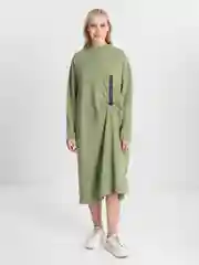 Оливковый платье женское, свобоное, повседневное, бохо, миди, длинный рукав