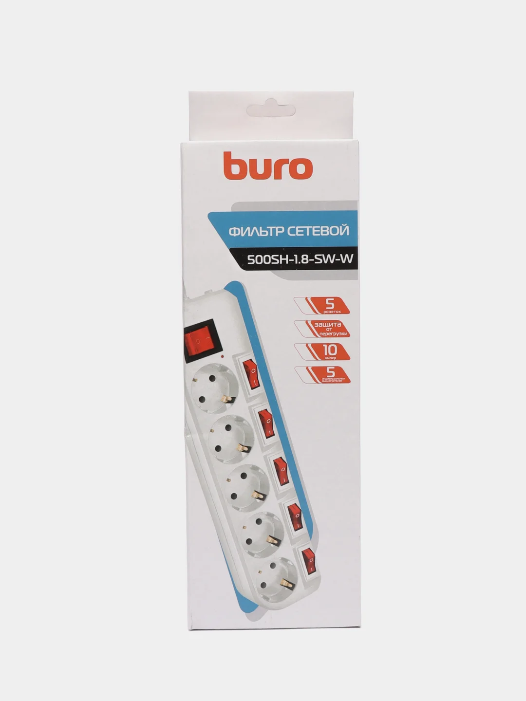 Белый сетевой фильтр Buro 500SH, 5 розеток, несколько размеров