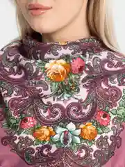 Пастельно-коралловый женский русский платок, с бахромой