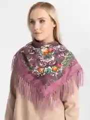 Пастельно-коралловый женский русский платок, с бахромой