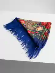 Индиго женский русский платок, с бахромой