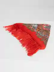 Коралловый женский русский платок, с бахромой