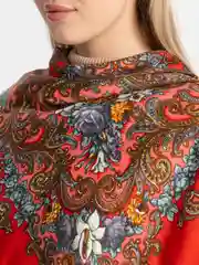Коралловый женский русский платок, с бахромой