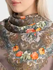 Кремовый женский русский платок, с бахромой
