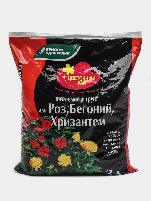Грунт для Роз, Бегоний и Хризантем "Цветочный рай", 3 л