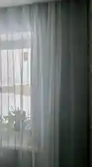Зеленый тюль Лён с полосками