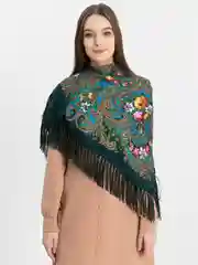 Зеленый платок женский с бахромой
