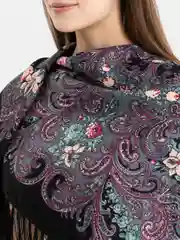 Угольный женский русский платок, с бахромой