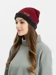 Вишнёвый шапка вязаная с подкладом унисекс