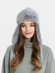Небесно-голубой шапка ушанка женская, зимняя