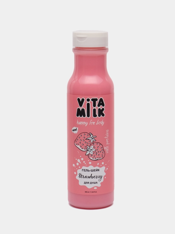 Гель-шейк VitaMilk для душа "Клубника и молоко", 350 мл