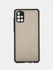 Черный чехол Samsung Galaxy A71 (Самсунг Галакси А71), пластиковый, матовый, с цветными кнопками