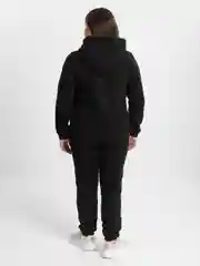 Черный спортивный женский костюм, утепленный: худи, штаны, шапка