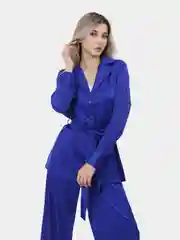 Синий костюм двойка шелковый