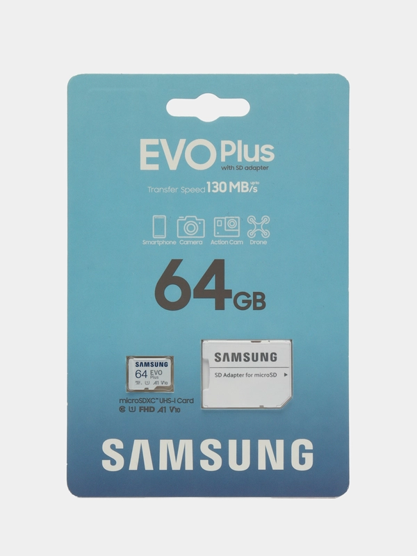 Карта памяти Samsung EVO Plus micro SDXC, 64 ГБ