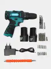 Тёмно-бирюзовый шуруповерт аккумуляторный с кейсом, 18V / 26V / 48V